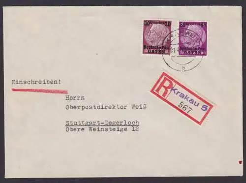 Briefmarken Besetzung Generalgouvernement R Brief Krakau Stuttgart Degerloch