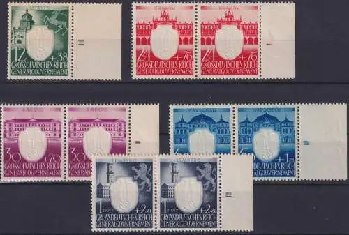 Briefmarken Besetzung Generalgouvernement 105-109 Rand oft Paare plus Form-Nr.