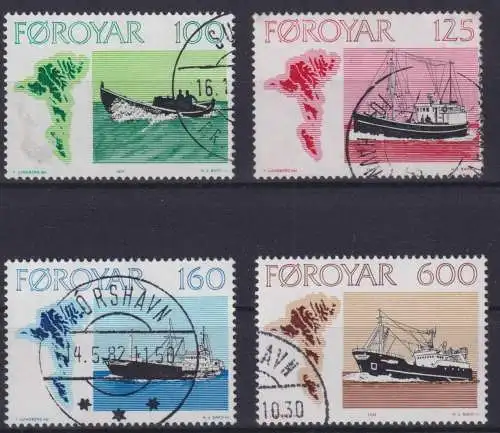 Briefmarken Dänemark Färöer 24-27 Fischerei Schiffe sauber gestempelt Kat 7,00