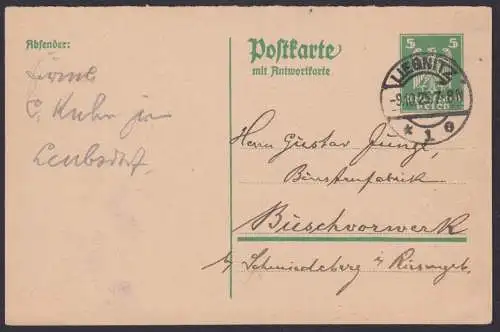 Deutsches Reich Frage Ganzsache Adler P 158 I F Liegnitz 9.10.1925