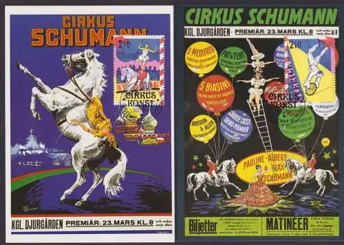 Europa Schweden Zirkus tolles Los 1450-1452 Zusammendruck FDC + 3 Maximumkarten