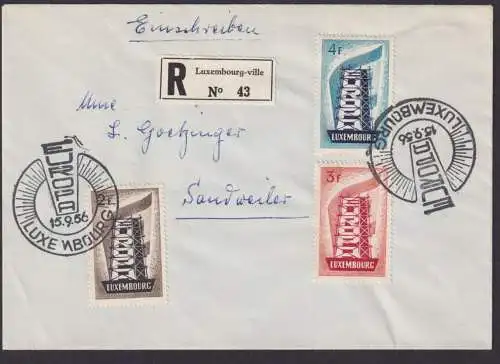 Luxemburg R Brief 555-557 Europa Ausgabe 1956 als echt gelaufener FDC Kat 120,00