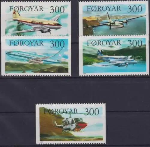 Briefmarken Dänemark Färöer 125-129 Flugzeuge Luxus postfrisch MNH Kat 12,00