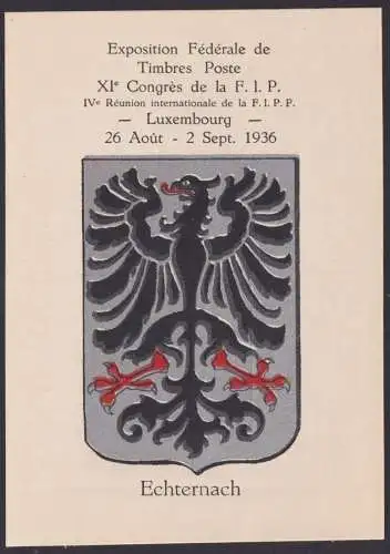 Echternach Luxemburg Wappen Philatelie Briefmarken Ausstellung F.I.P Kongress