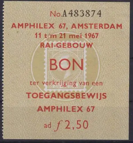 Niederlande Philatelie AMPHILEX Briefmarken Ausstellung Ticket Eintrittskarte