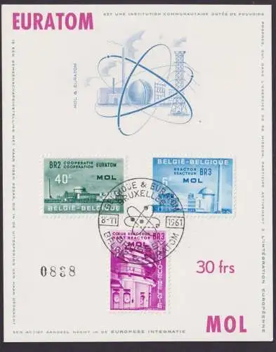 Belgien 1255-1257 Nuklearanlagen in Mol EURATOM Atom auf Sonderkarte 1961