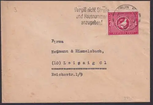 SBZ Brief EF 232 Volkskongreß Maschinen-St. Post Reklame Berlin n. Leipzig