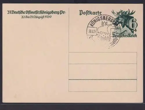 Deutsches Reich Ganzsache Königsberg Preussen Deutsche Ostmesse DOK 20.8.1939