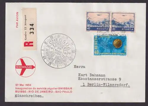 Flugpost Einschreibe Brief Air Mail Schweiz Swissair Rio De Janeiro Brasilien