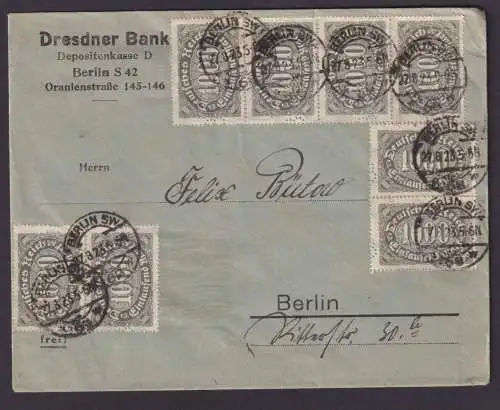 Deutsches Reich Infla Brief MEF 1000 Mark Perfin Privatlochung Berlin Dresdner