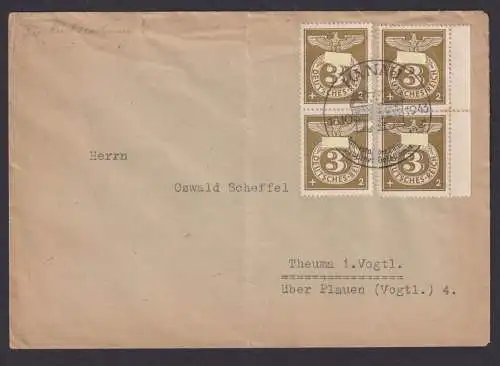 Hanau Deutsches Reich Brief Theuma Vogtland Sachsen MEF 830 Reichsadler Ziffer