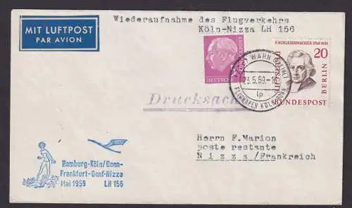 Flugpost Drucksachen Brief Air Mail Lufthansa LH 156 Bund Wahn Nizza Frankreich