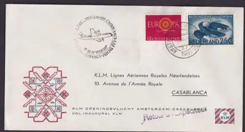 Flugpost Brief Air Mail Niederlande KLM Amsterdam Casablanka Marokko Retour
