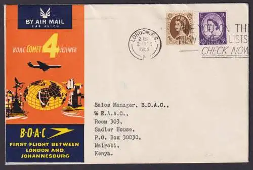 Flugpost Brief Air Mail Grossbritannien BOAC COMET 4 JETLINER Welkugel Nairobi