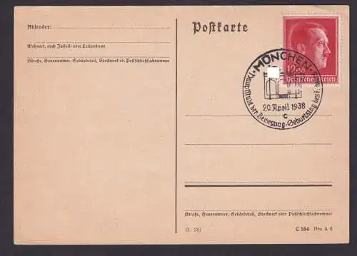 München Deutsches Reich Postkarte SSt Hauptstadt d. Bewegung Geburtstag