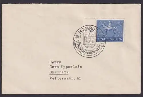 Hamburg Deutsches Reich Brief Chemnitz Sachsen SST 70 Jahre Deutsches Derby