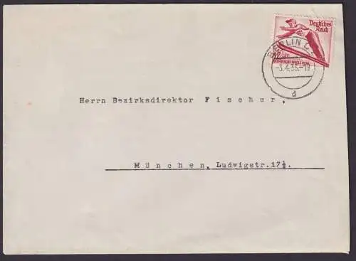 Berlin Deutsches Reich Brief München Einzelfrankatur Olympia Sport Wintersport