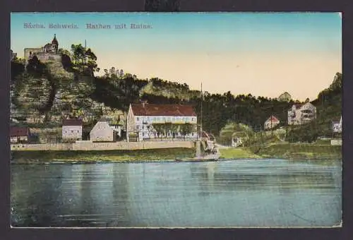 Ansichtskarte Rathen Sächsische Schweiz Sachen Burgruine Künstlerkarte