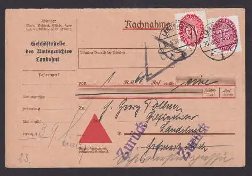 Deutsches Reich Dienst MIF 123 Ziffer im Oval Landshut Nachnahme Amtsgericht