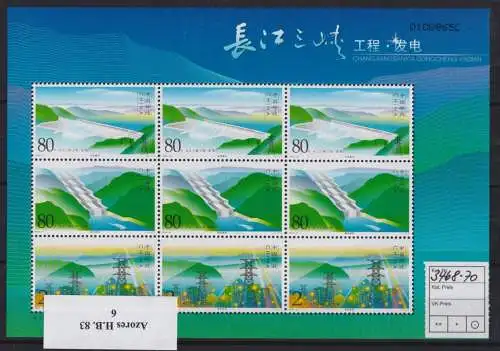 Briefmarken China VR Volksrepublik 3468-3470 Kleinbogen Staudamm Jangtsekiang