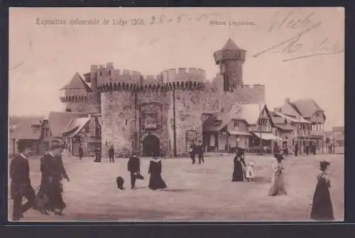 Ansichtskarte Liege Lüttich Weltausstellung 1905 Burg Menschen nach Wiesbaden