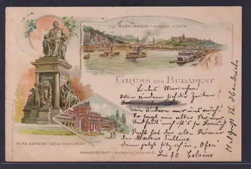 Ansichtskarte Künstlerkarte Budapest Litho Donau Fluss Denkmal Monument nach