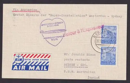 Flugpost Brief Air Mail DDR MEF Fünfjahrpaln KLM Super Constellation Amsterdam