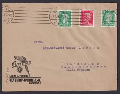 Perfin Lochung Briefmarken Deutsches Reich Brief MIF Berühmte Hamburg Stockholm