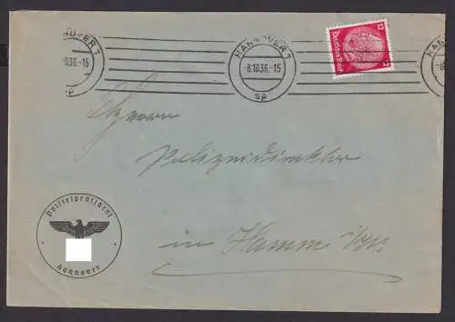 Polizei Perfin Lochung Briefmarken Deutsches Reich Brief EF Hindenburg Hannover
