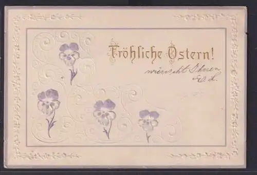 Ansichtskarte Zierkarte Künstlerkarte Ostern Schmuckkarte Prägung Blumen Barmen