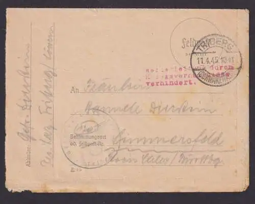 Deutsches Reich Triberg Schwarzwald Feldpost Brief mit rotem R3 Simmersfeld