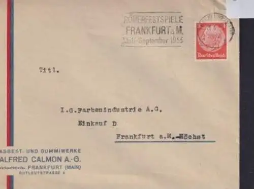 Deutsches Reich Brief Maschinen Stempel Römerspiele Frankfurt EF8Pfg. Hindenburg