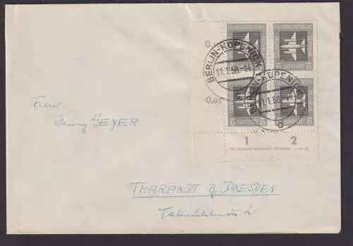 Flugpost DDR Brief MEF 609 Viererblock Druckvermerk Bogenecke Eckrand Köpenick