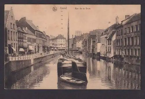 Ansichtskarte Feldpost Gant Gent Belgien Rue de la Grue Fluss Schiff Einkauf