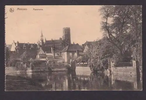 Ansichtskarte Feldpost Meenen Belgien Panorama Fluss n. Unterjessingen Baden