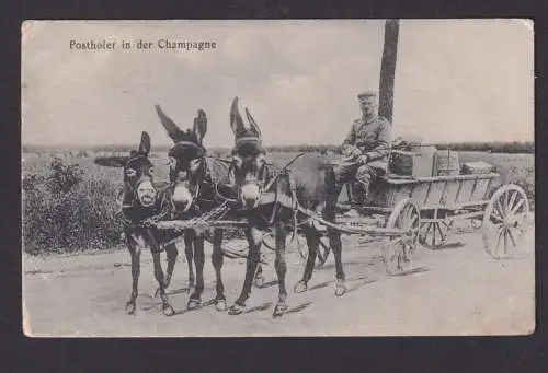 Ansichtskarte Feldpost Champagne Frankreich Postholer Pferdefuhrwerk n. Lohmar