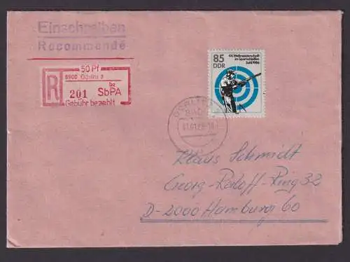 Briefmarken DDR R Brief Einschreibemarke Görlitz 50 Pfg. + ZuF 85 Pfg. n Hamburg