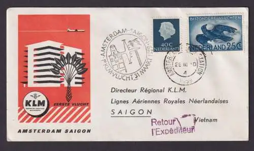 Flugpost Brief Air Mail KLM Amsterdam Destination Niederlande Saigon Vietnam