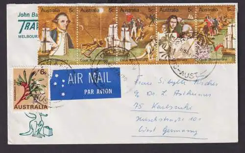 Australien Flugpost Brief Zusammendruck Cook Entdecker Seefahrer 250 Jahrfeier