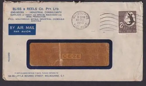 Australien Luftpost Brief 2 s Eidechse ab Melbourne