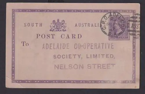 Australien South Australia Ganzsache 1p Queen Victoria G.P.O. Adalaide n. Nelson