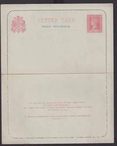 Australien Australia Victoria Ganzsache Queen Victoria Kartenbrief 2p auf 1p