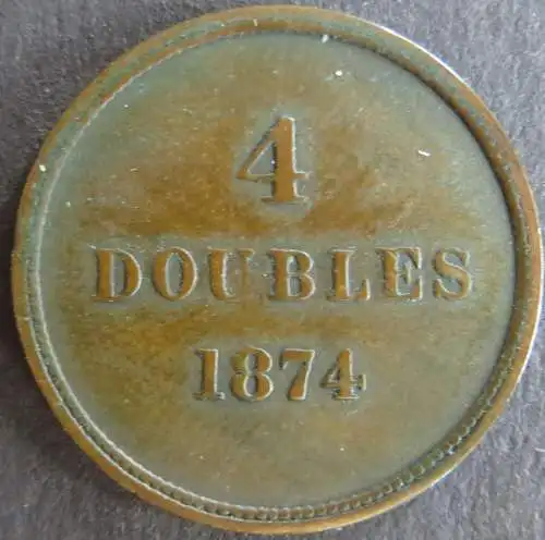 Münze Großbritannien - Guernsey 1874 - 4 Doubles Inselwappen Bronze ss