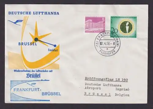 Flugpost Brief Air Mail Bund Europa Lufthansa LH 190 Frankfurt Brüssel Belgien