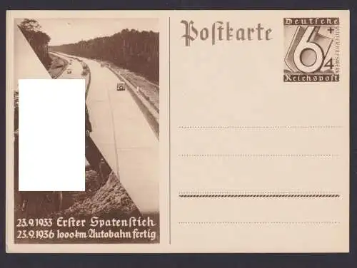 Deutsches Reich WHW Ganzsache Autobahn 1. Spatenstich 1000 KM fertig