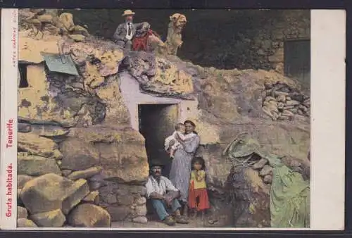 Ansichtskarte Künstlerkarte Teneriffa Bewohnte Grotte Unterkunft Familie Karte