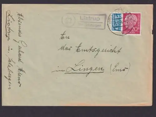 Bund Brief EF Heuss Landpoststempel Listrup über Salzbergen nach Lingen