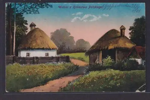 Ansichtskarte Künstlerkarte Polen Widoki z Krolestwa Polskiego Hütten Strohdach