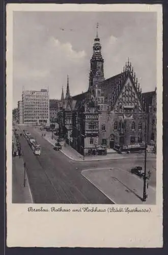 Ansichtskarte Breslau Wroclaw Schlesien Polen Rathaus Sparkassen Hochhaus