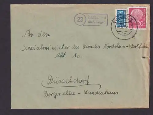 Bund Brief EF Heuss Landpoststempel Harbergen über Sulingen Niedersachsen
